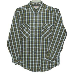 Levis Shirt Mens Size Large Plaid Button-Up Long Sleeve Brown Blue Yellow